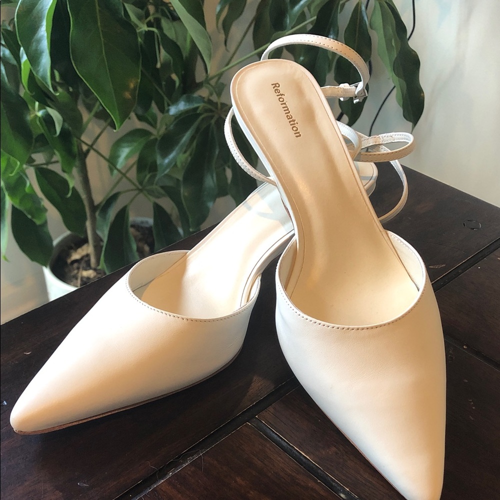 Reformation Cream Pointed Toe Heels